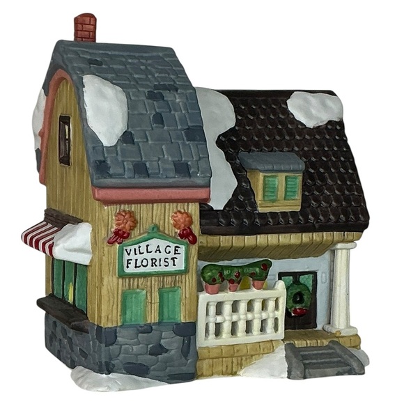 Vintage Christmas Village Florist Porcelain Winter Valley Cottage Lighted House - Picture 2 of 16